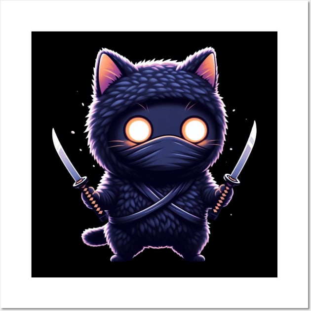 Stealthy Whiskered Warrior Ninja Cat Wall Art by Divineshopy